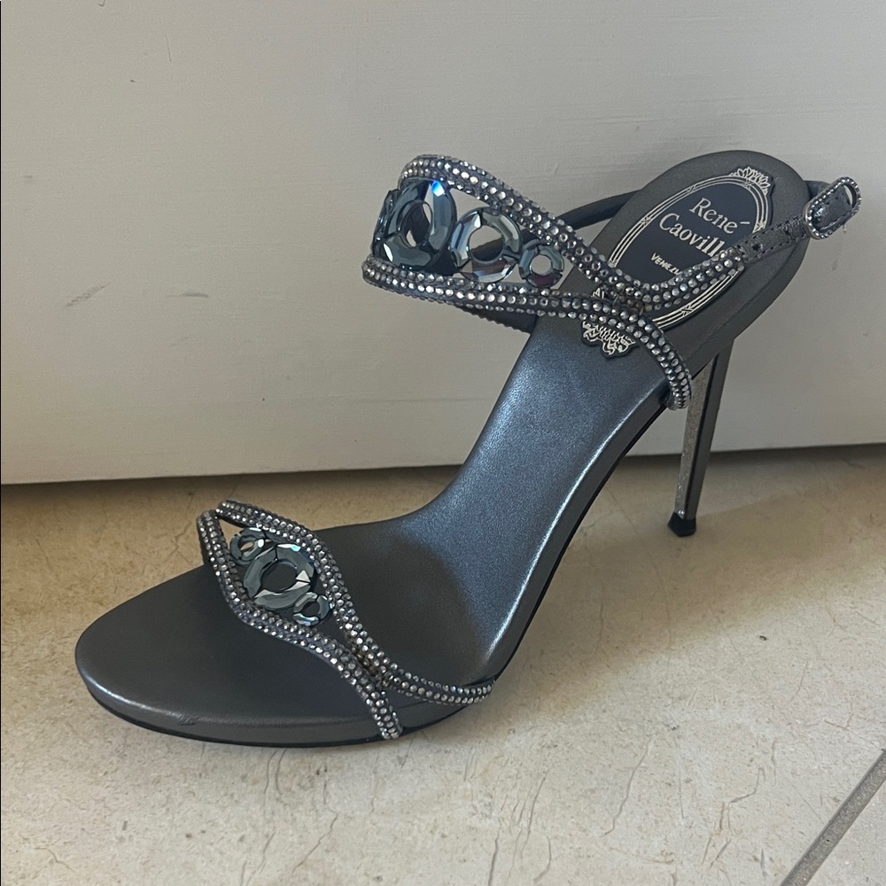 Rene Caovilla Black Crystal Embellished Heels